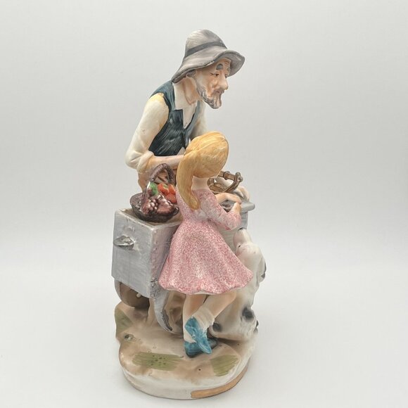 Vintage Norleans Old Man Dog Girl Apple Cart Japan Bisque Porcelain Art Figurine - Picture 4 of 10